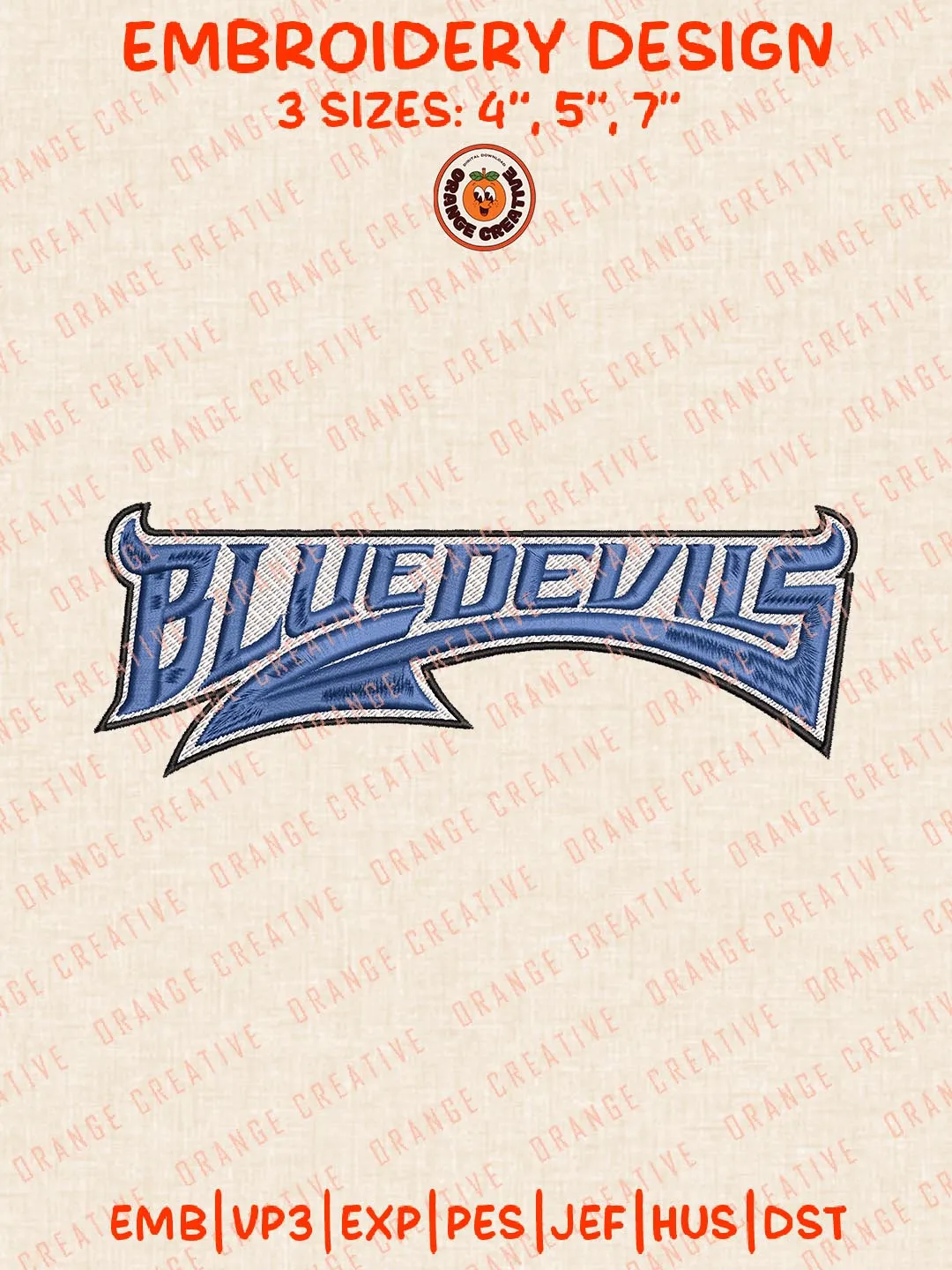 Blue Devils Text Logos Embroidery Design Files, NCAA Duke Blue Devils Logos Embroidery Designs, Machine Embroidery Files, 4 Sizes, Custom Sizes, Instant Download
