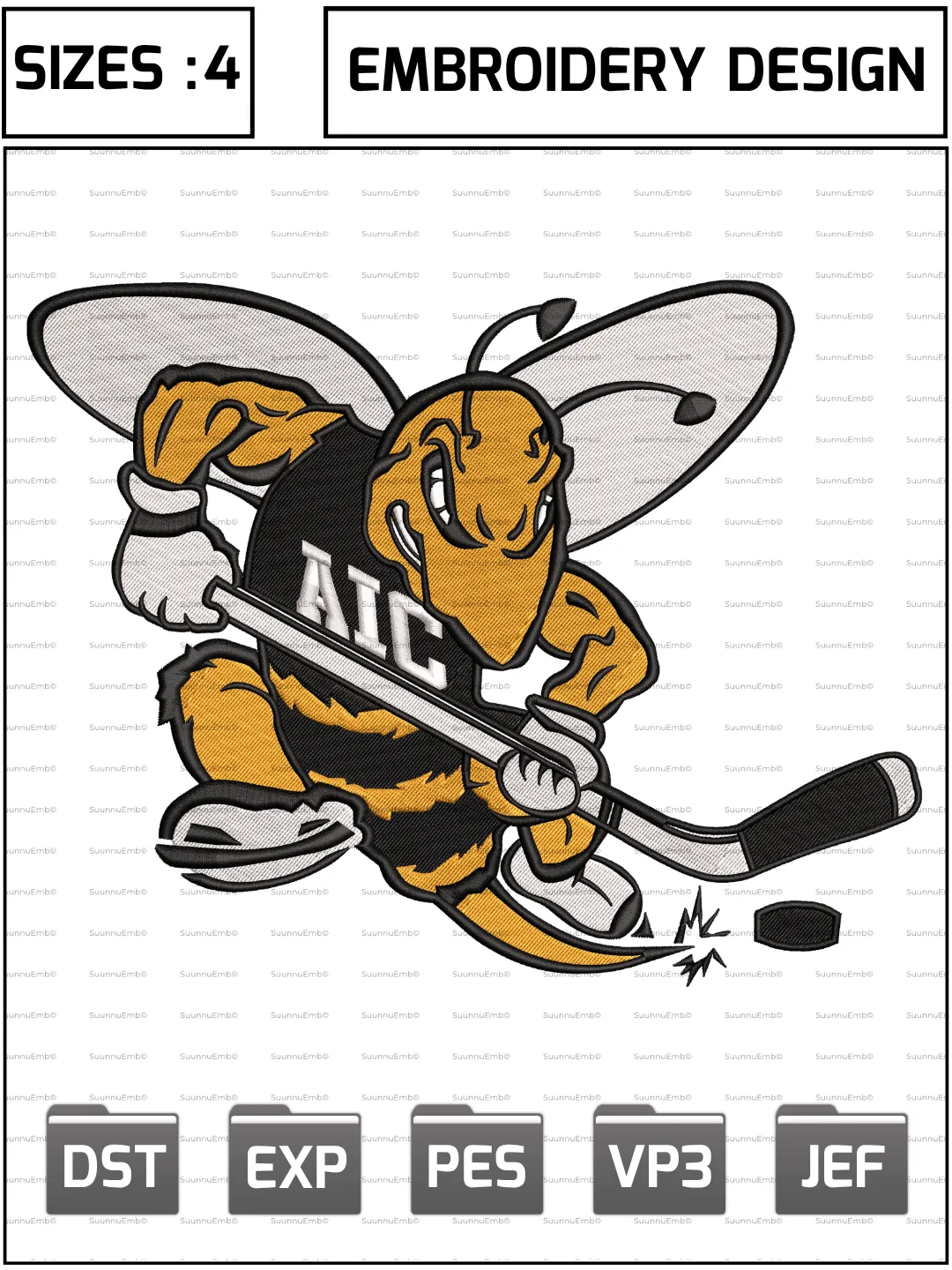 AIC Yellow Jackets Alternate Logo Embroidery Design,NCAA Logos Embroidery Design,NCAA Teams, Machine Embroidery Design File,4 Sizes, Digital Download