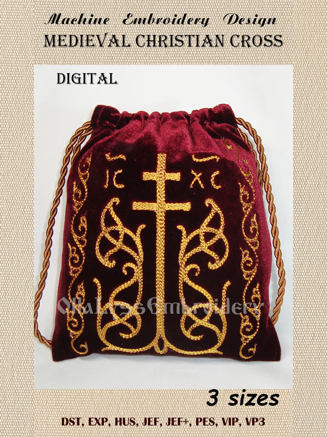 Medieval Christian cross embroidery design