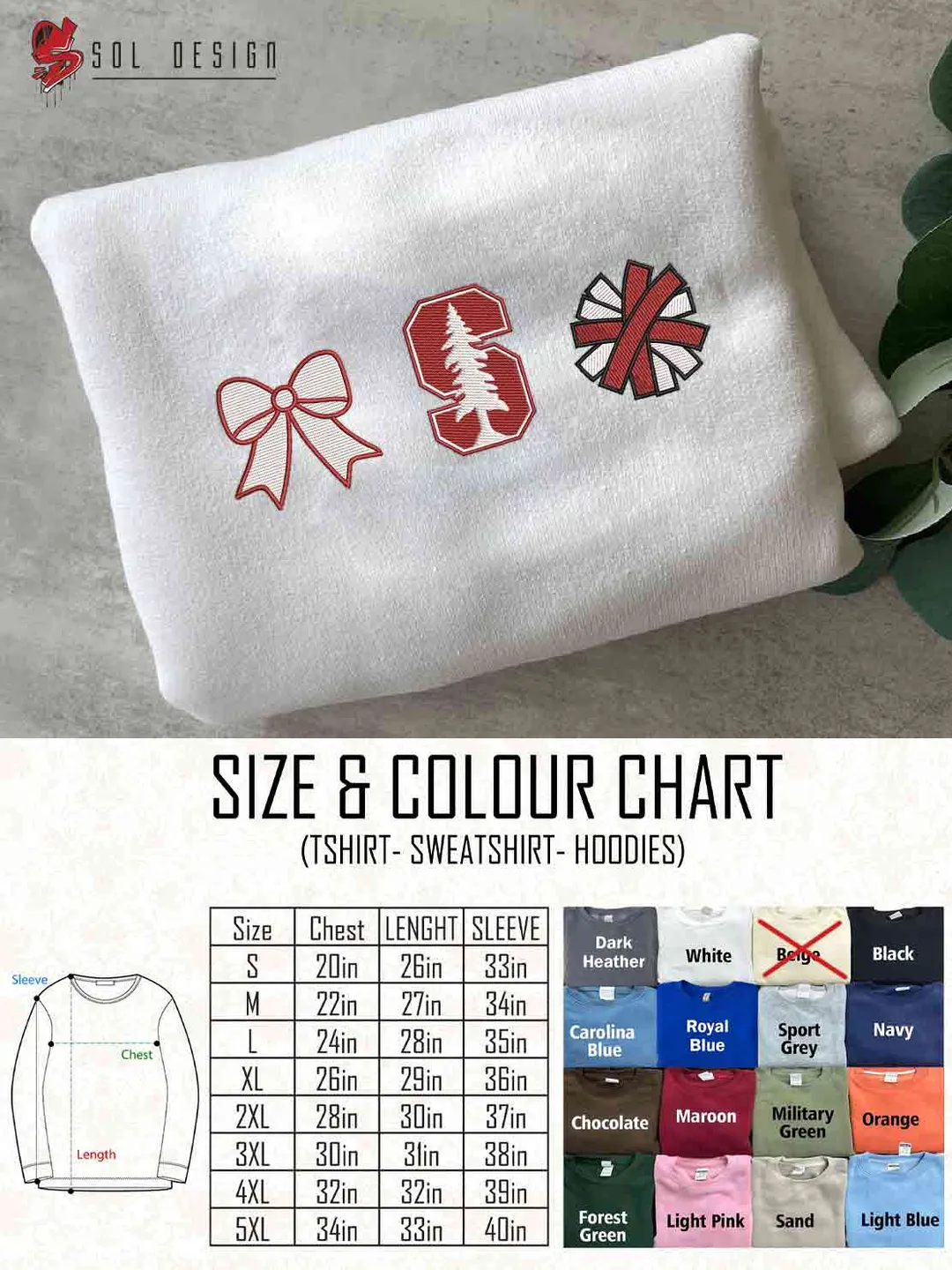 Stanford Cardinal Cheer Poms Bow Embroidered Sweatshirt, Football Embroidered Sweatshirt, Sport Game Day Cheerleader Shirt, Embroidered Hoodie, Unisex Crewneck, College Football Team Fan Gift Tee