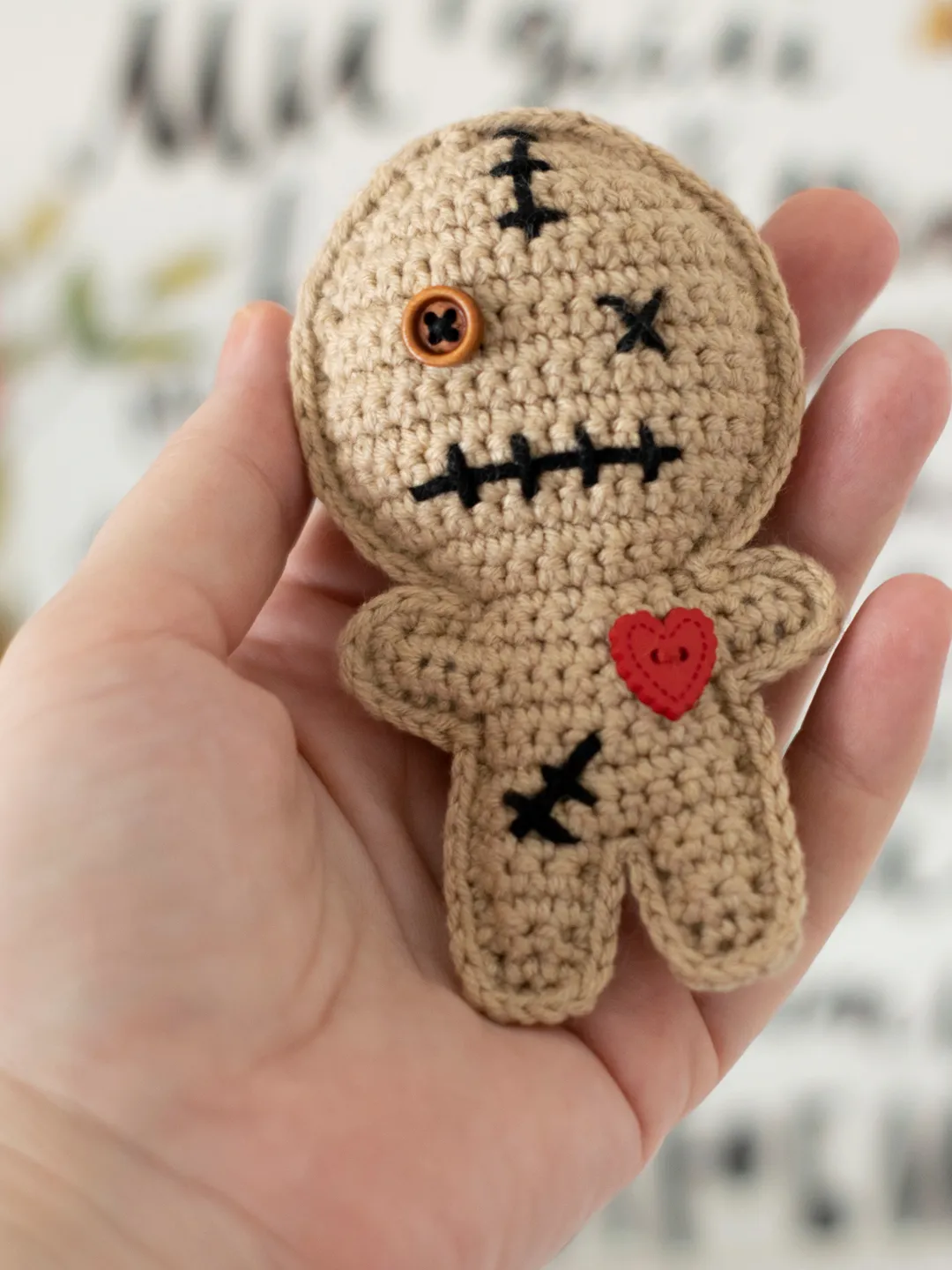 Stuffed Voodoo Doll Halloween spooky decoration, creepy cute toy, doll with heart, miniature handmade monsters