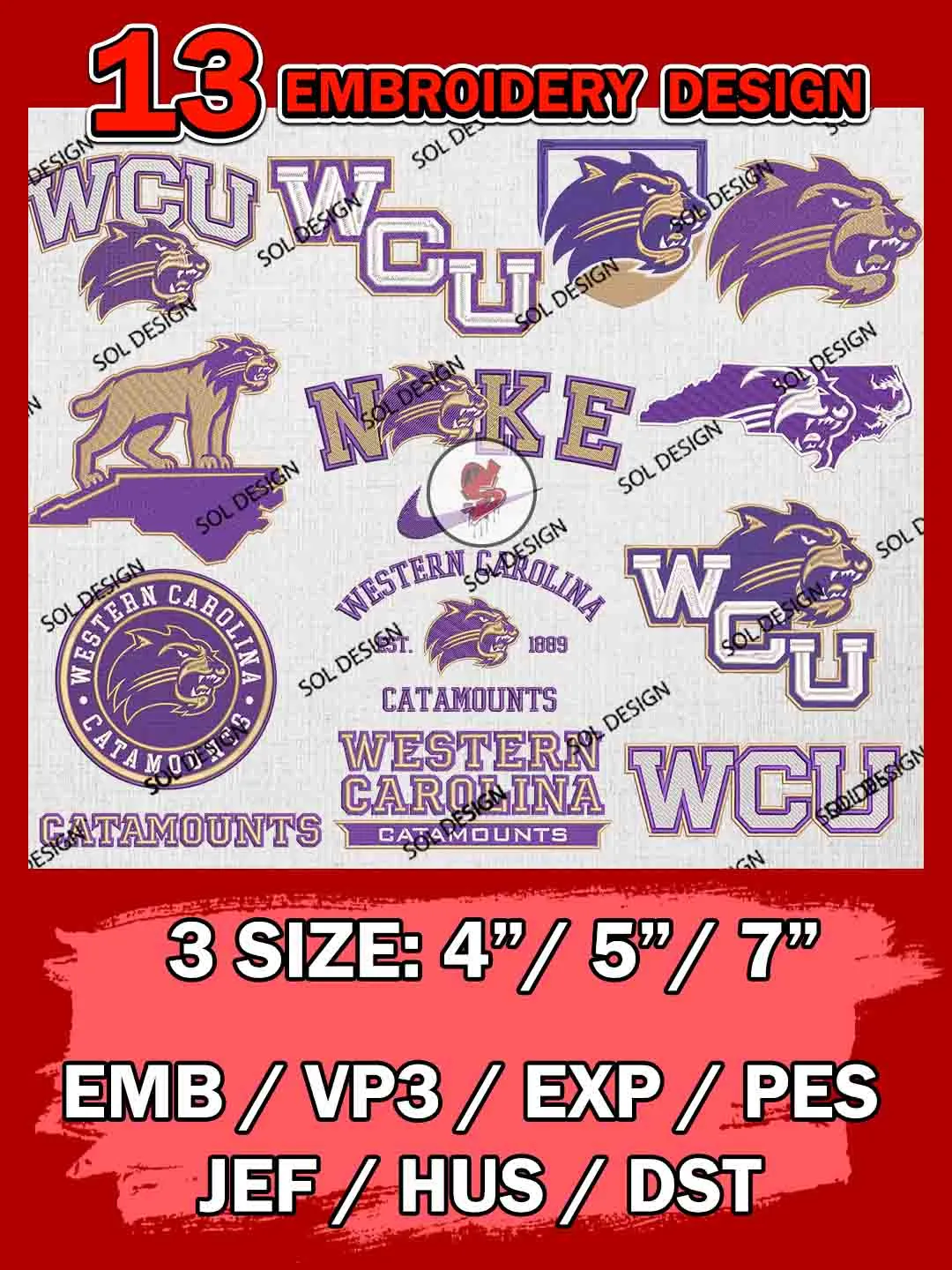 13 NCAA Western Carolina Catamounts Bundle Embroidery Files, NCAA Western Carolina Catamounts Team Bundle Embroidery Designs, NCAA Teams, National College Football Team 3 sizes, NCAA Western Carolina Machine Embroidery, Digital Download