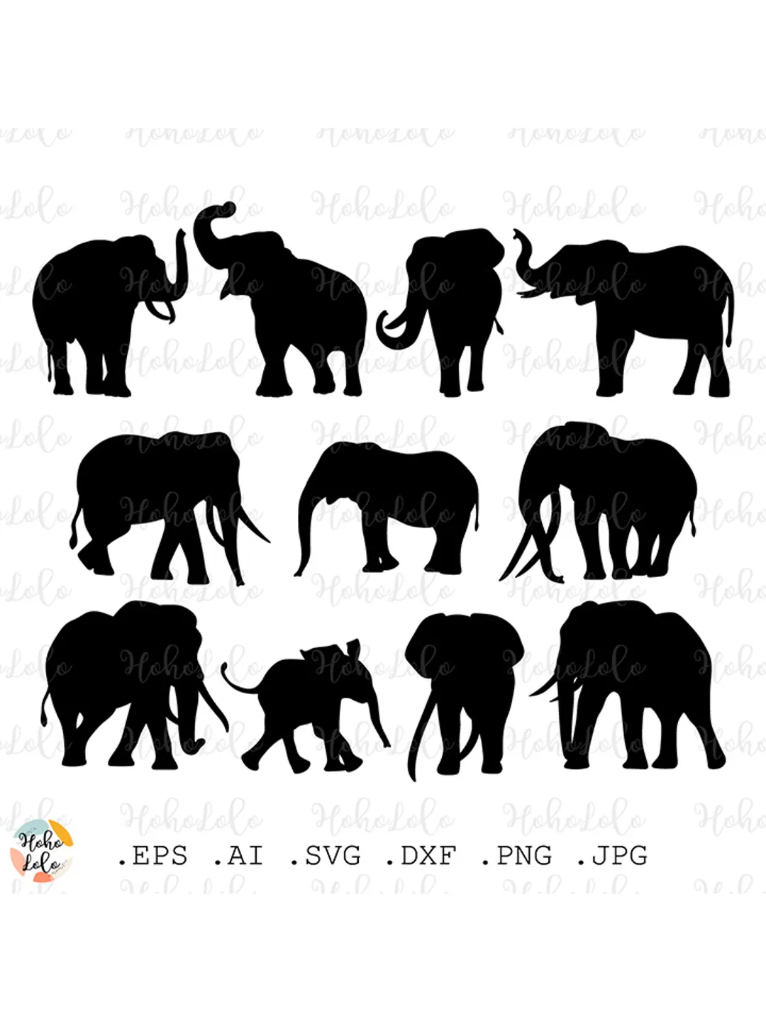 Elephant Svg, Elephant Silhouette, Elephant Cricut, Elephant Stencil Templates Dxf, Elephant Clipart Png