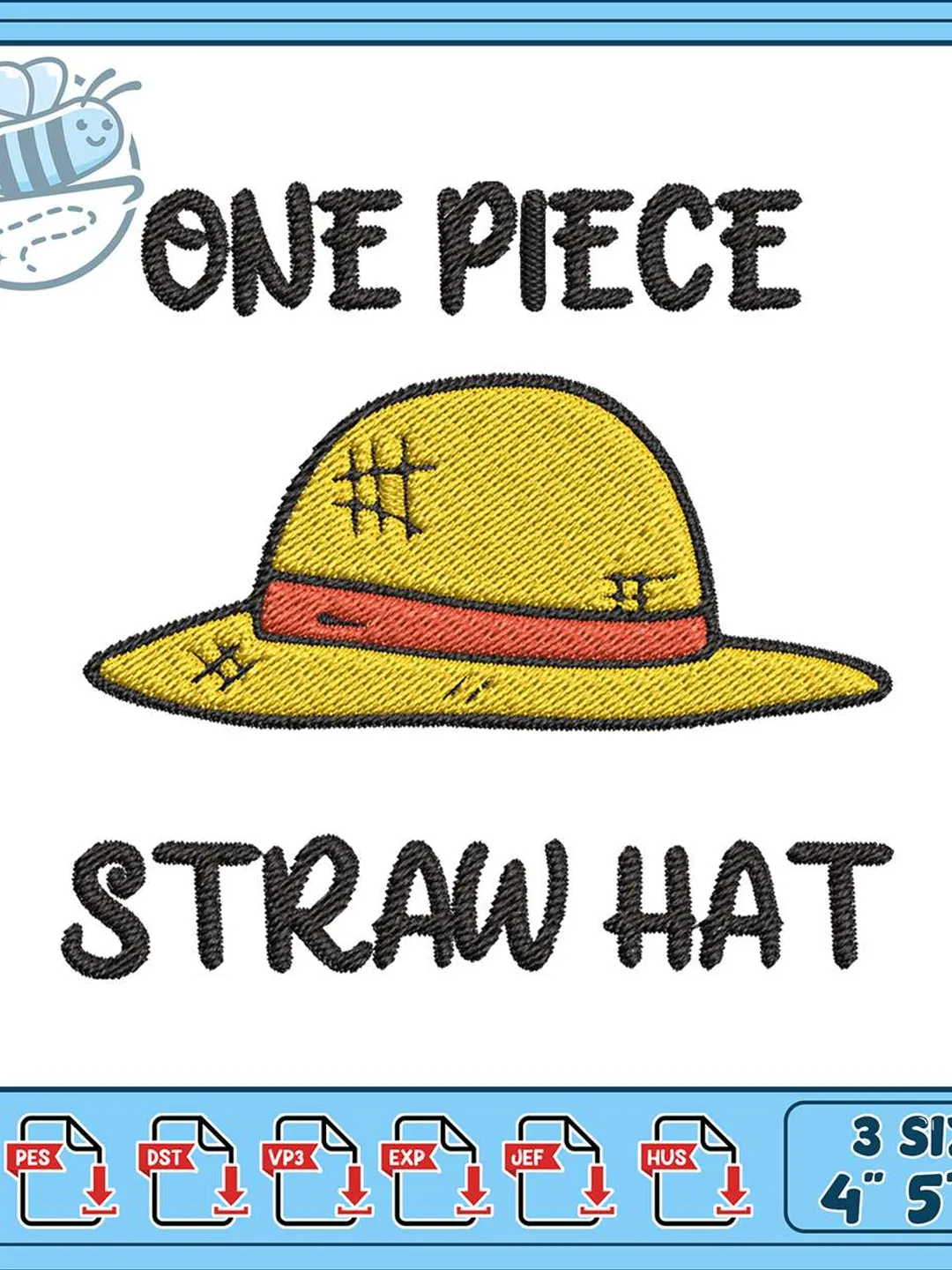 Luffy Straw Hat Embroidery Design, One Piece Anime Machine Embroidery File, Instant Download PES DST
