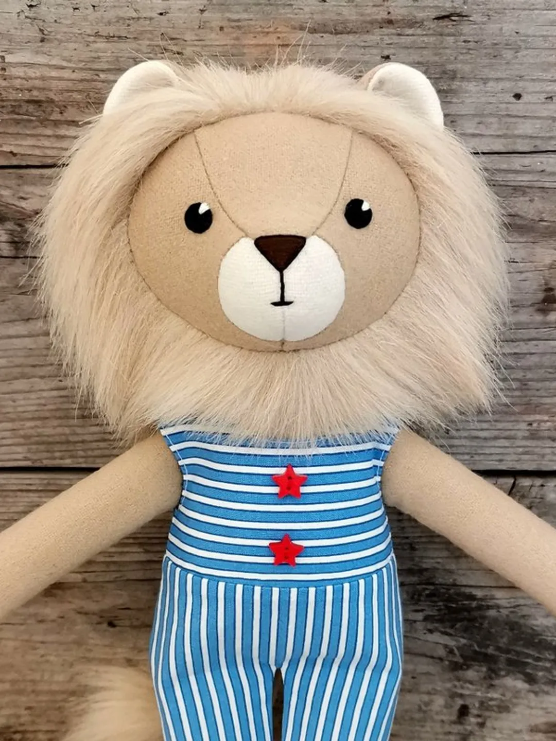 Beige lion boy, handmade wool doll, stuffed animal toy, lion rag doll