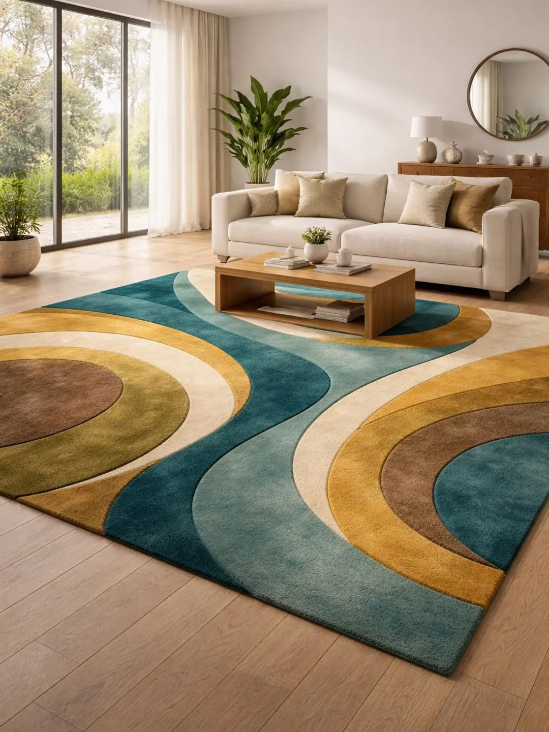 Hand Tufted Wool Area Rug 8x10, Modern Abstract Wave Rug, Luxury Handmade Carpet for Living Room Bedroom Home Decor
