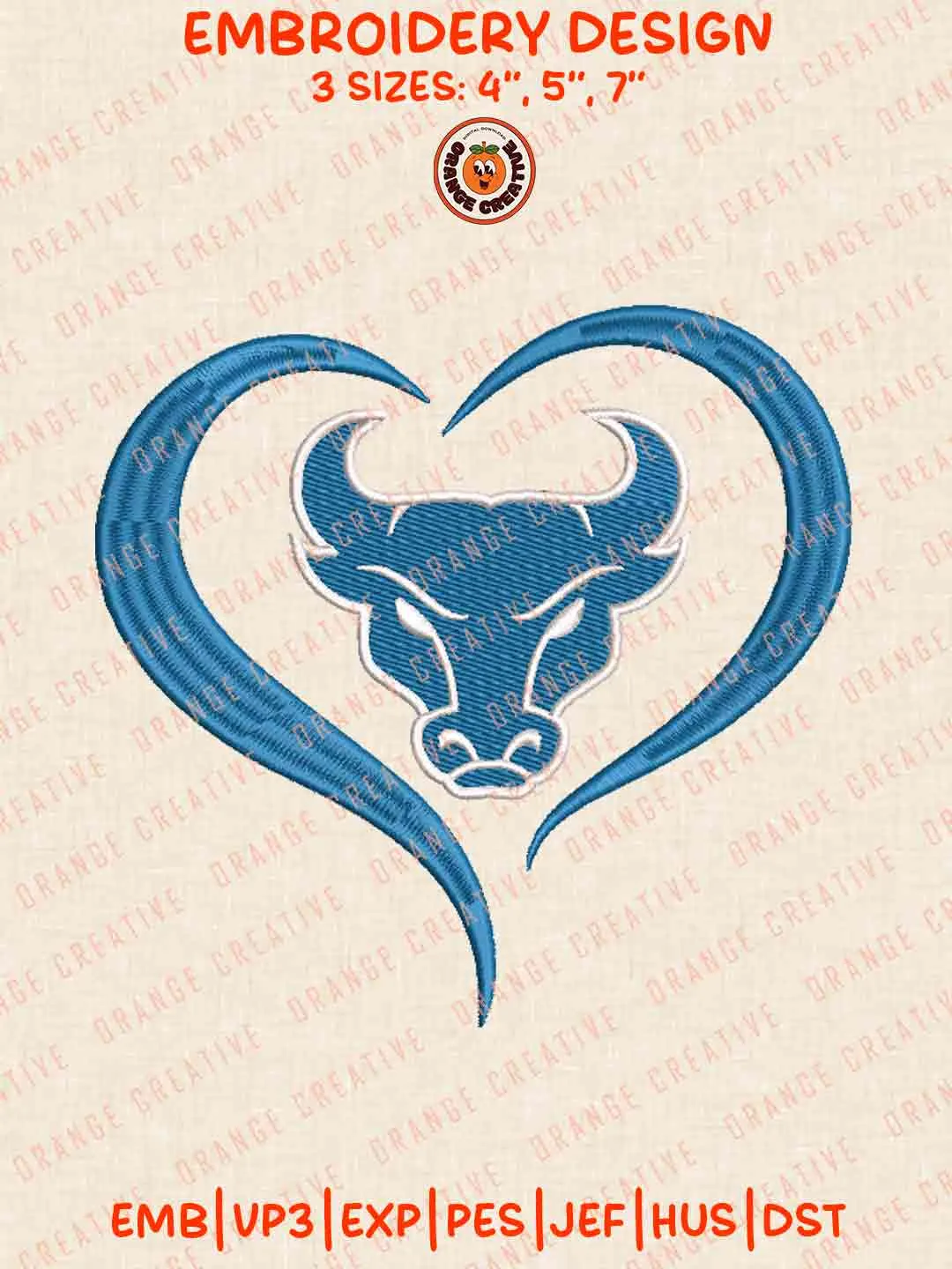 Buffalo Bulls Heart Logo Embroidery Files, NCAA Team Embroidery Design, Machine Embroidery Design File, 4 Sizes, Custom Size, Digital Download