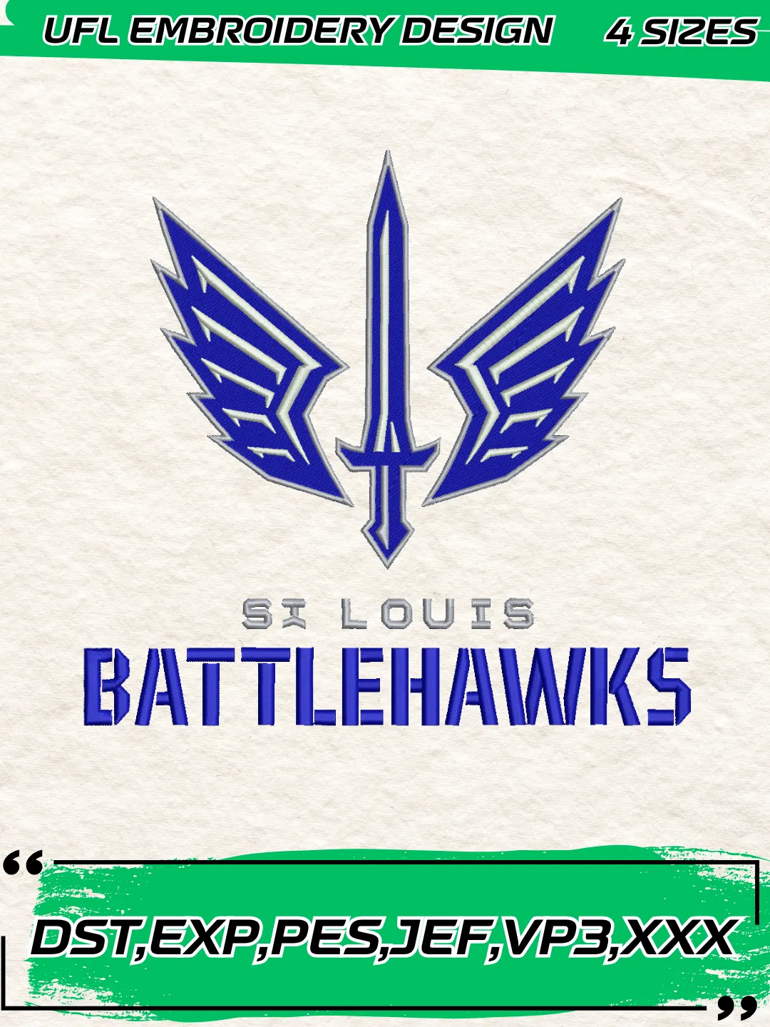 St. Louis Battlehawks Logo Embroidery Design,UFL Logo Embroidery Design,Machine Embroidery Design File,4 Sizes, Digital Download