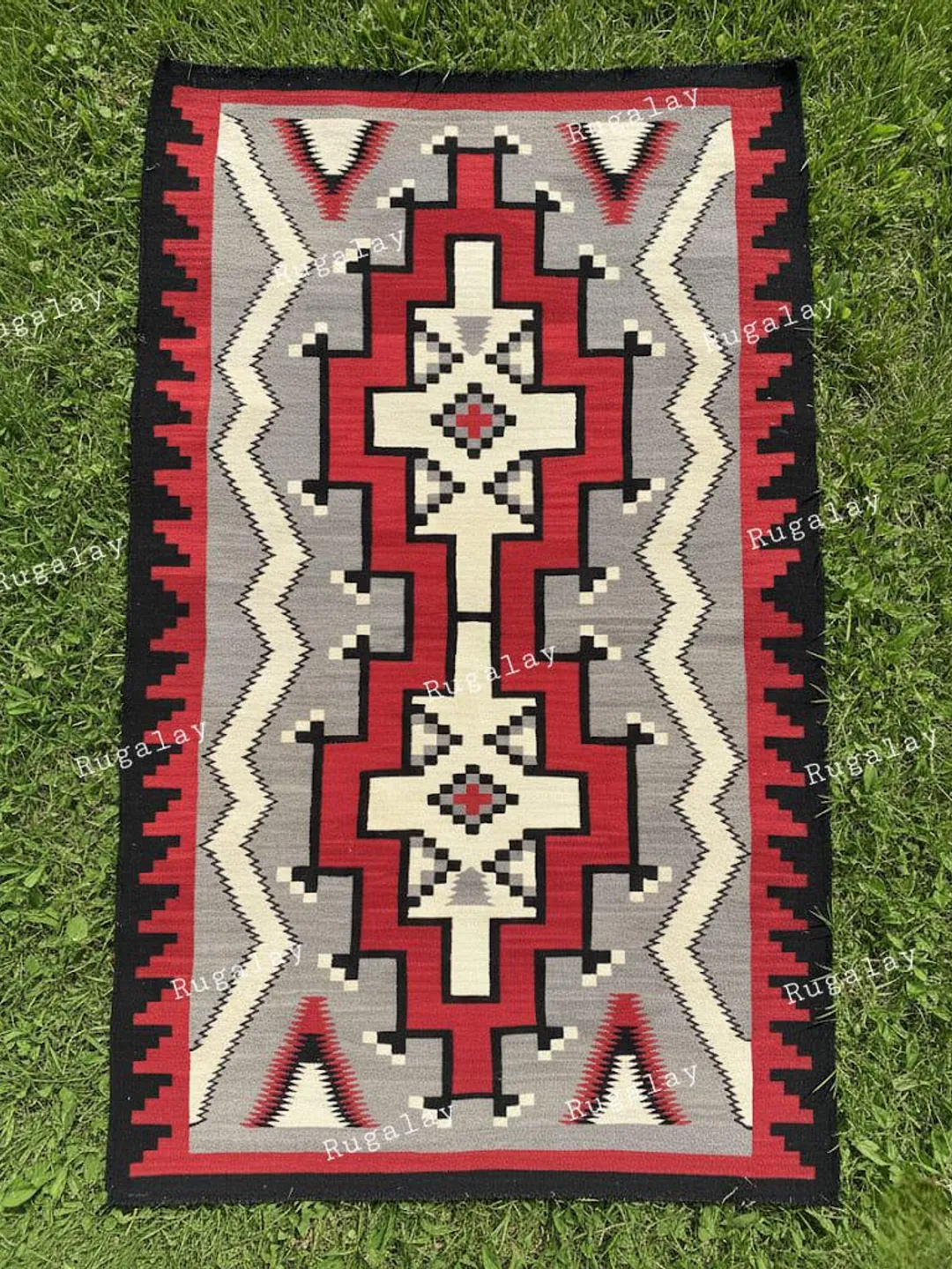 Daylight Ranch Rugs 12x15 FT Red Navajo Cross Rug, Southwestern Tribal Area Rug, Western ...