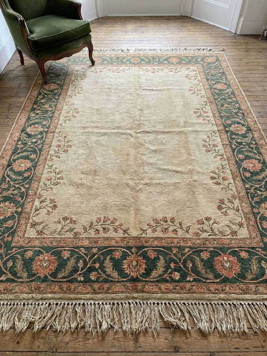 Sage Muted Rug Hand Knotted Oushak Rug, Muted Sage Green and Cream Wool Area Rug ...
