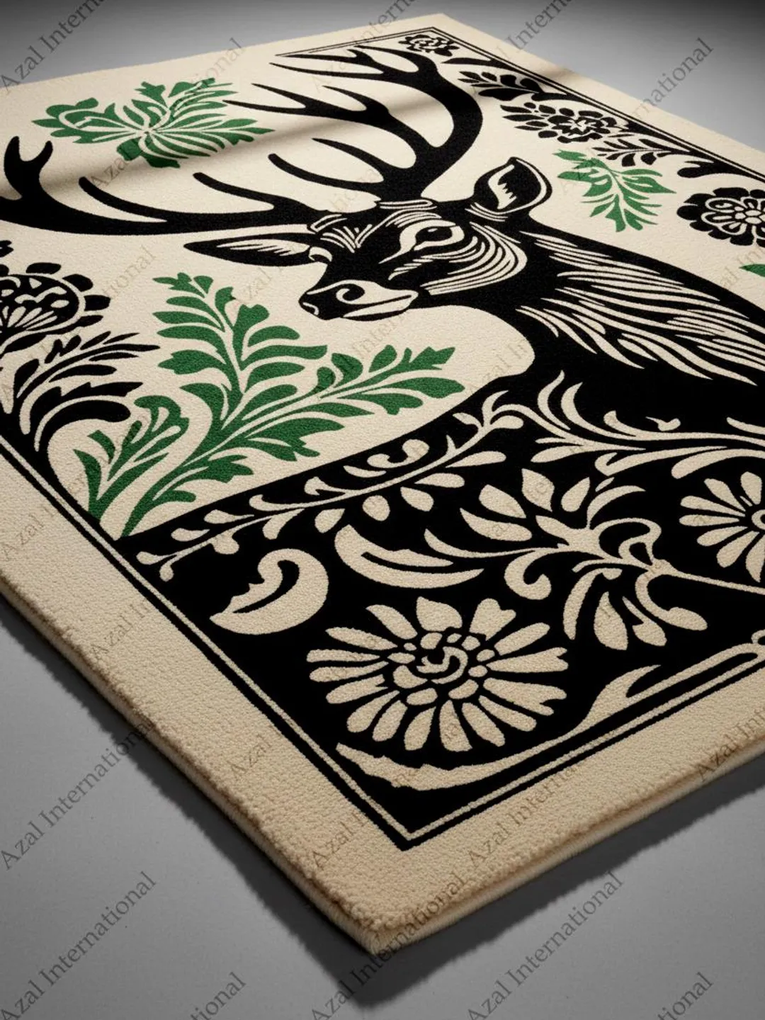 Hand-Tufted Wool Rug, Elegant Deer Botanical Design
