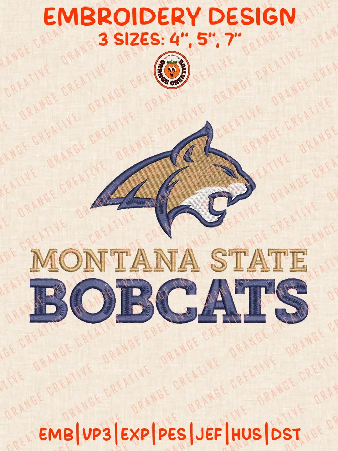NCAA Montana State Bobcats Mascot Embroidery Design, NCAA Team Logo Embroidery Design, Machine Embroidery Design File, 4 Sizes, Custom Size, Digital Download