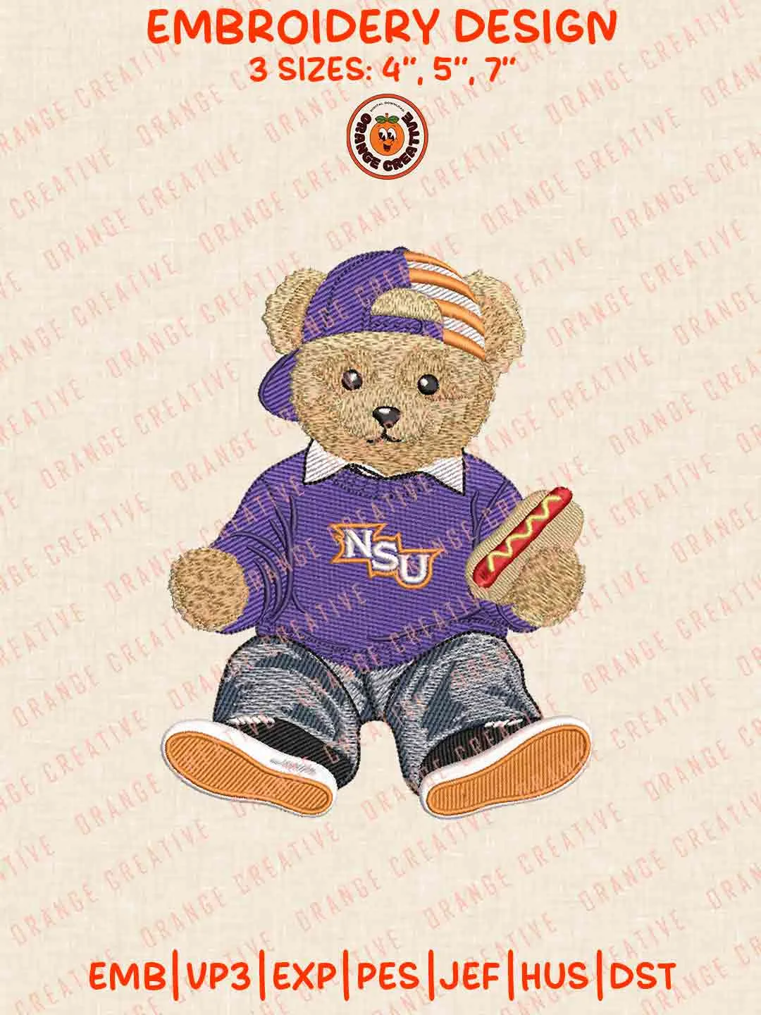 Northwestern State Demon Teddy Bear Embroidery Design Files, Football Embroidery Designs, Sport Machine Embroidery Files, 3 Sizes, Custom Sizes, Instant Download