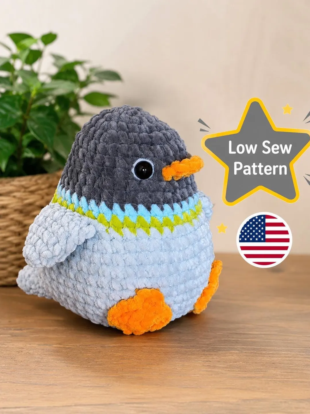 Low-Sew Pigeon Crochet Pattern PDF, Amigurumi Bird Plush Tutorial, Beginner Friendly DIY, Instant Download