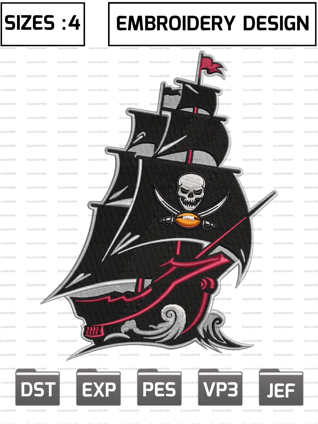 Tampa Bay Buccaneers Alternate Logo Embroidery Design,NFL Logos Embroidery Design,NFL Teams, Machine Embroidery Design File,4 Sizes, Digital Download