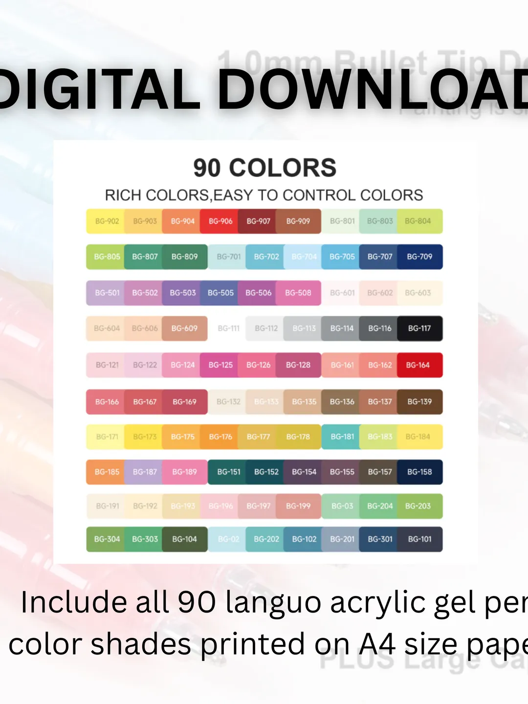 Colorful Reference Sheet Example Languo 90-Piece Acrylic Painting & Gel Pen Swatch Templates Color ...