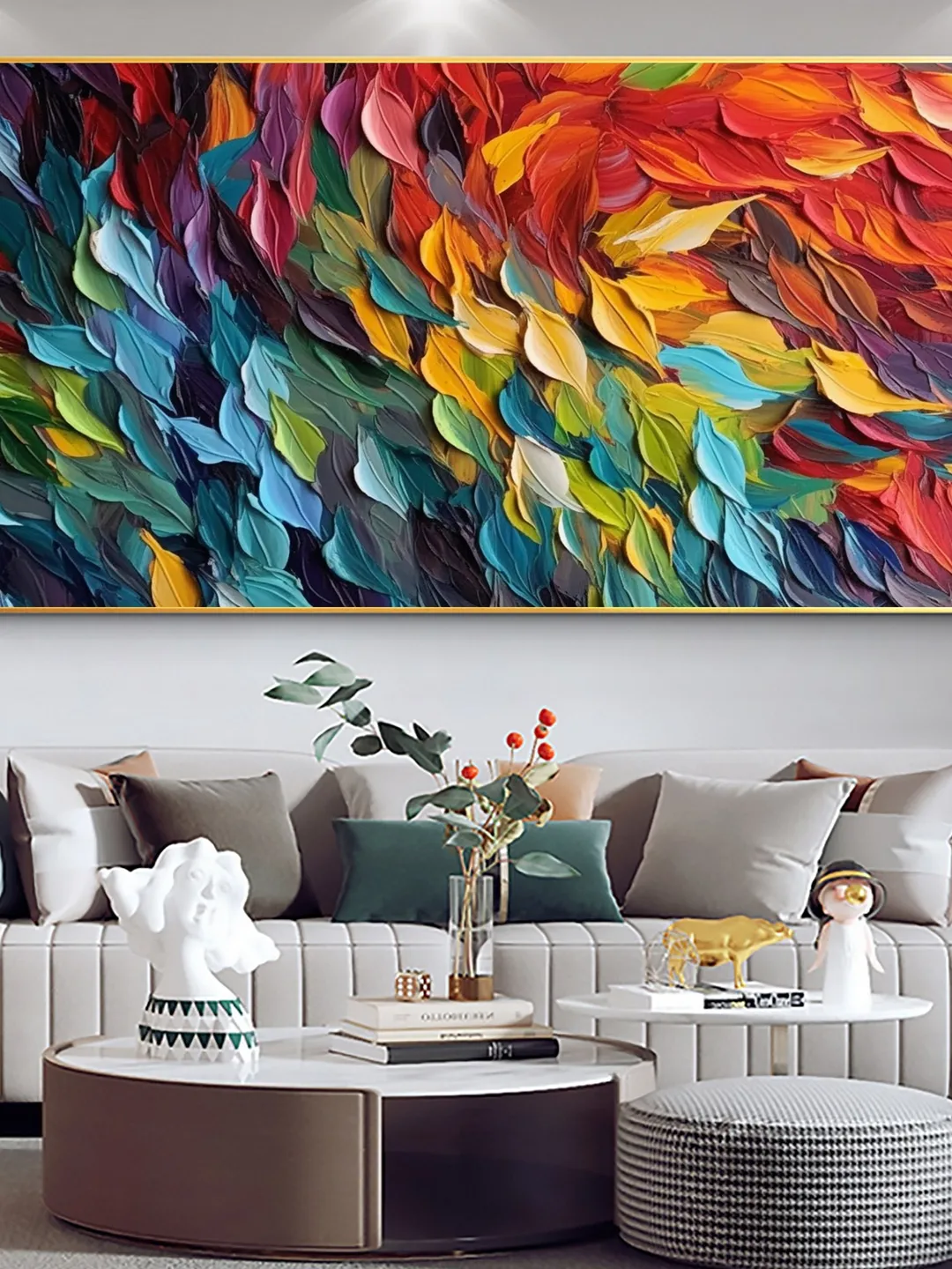 Original Colorful Feathers Oil Painting On Canvas, Large Wall Art, Abstract Colorful Painting, Custom Painting, Living room Home Wall Decor