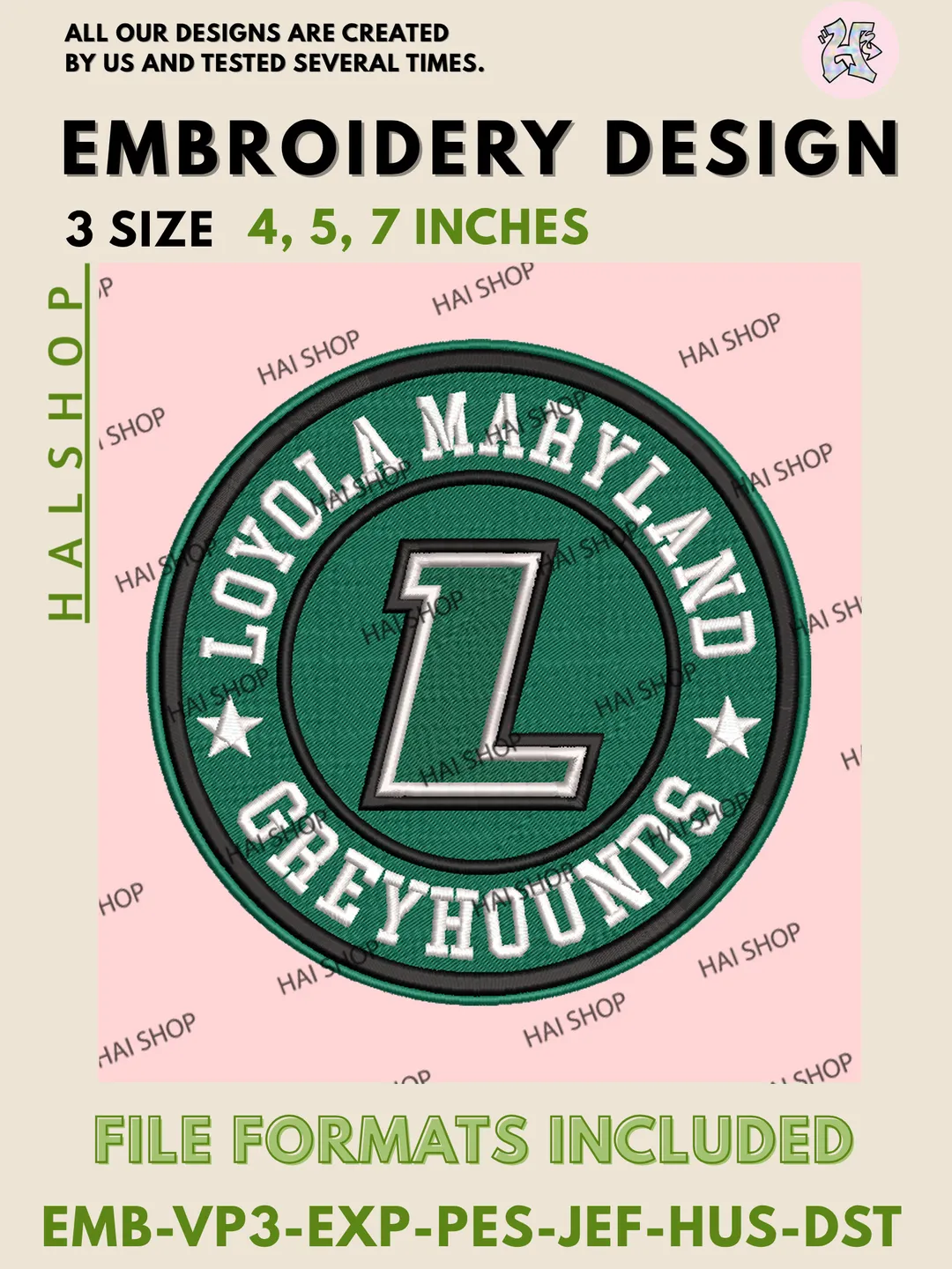 NCAA Loyola Maryland Greyhounds Team Logo Machine Embroidery Design Files, College Sports Mascot Logo Embroidery, Instant Digital Download