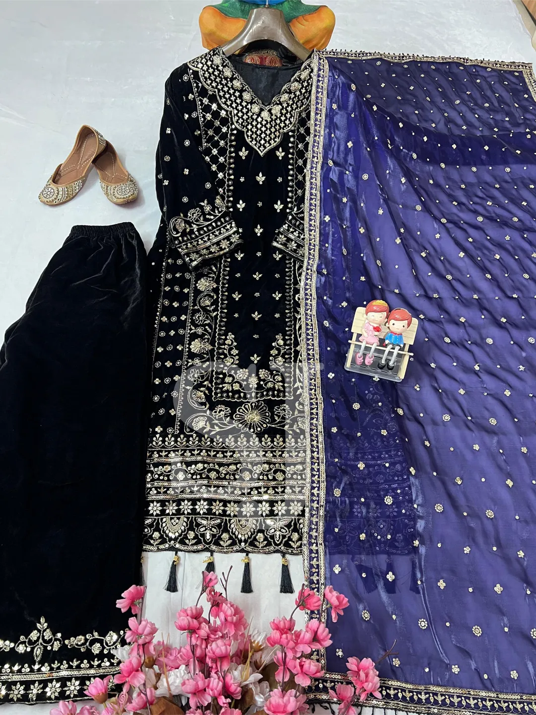 Women Winter Wear Kurta Palazzo With Silk Dupatta Set, Embroidered Salwar Kameez Readymade Suit, Christmas Gift For Her, 3Pc Pakistani Suit