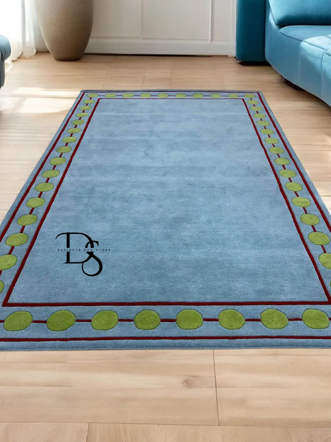Hand Tufted Wool Area Rug: Light Blue Modern Rug