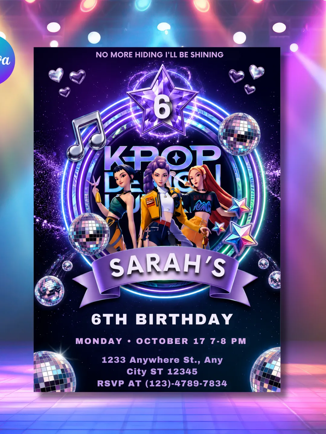 Kpop Demon Hunters Birthday Invitation, K-Pop Anime Party Invite