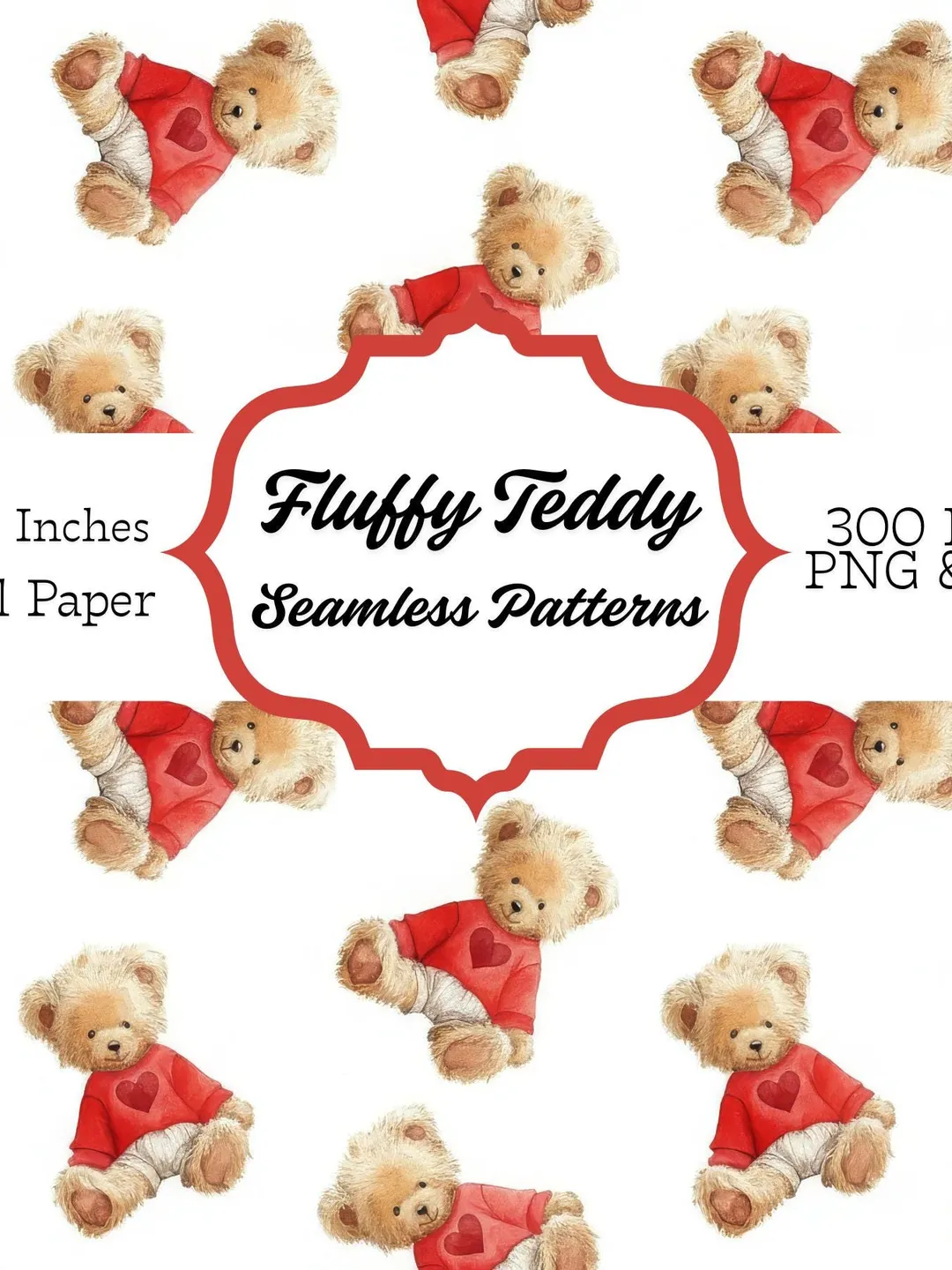Teddy Bear Gingham Digital Paper | Seamless Nursery Pattern (12x12 PNG JPG)