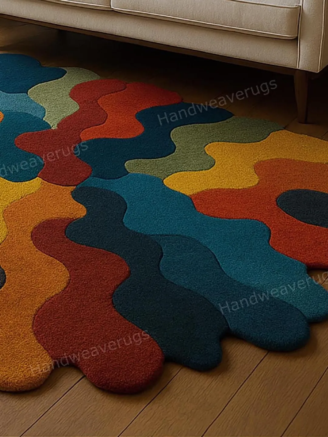 Handmade Wool Area Rug: Modern Abstract Wavy Carpet