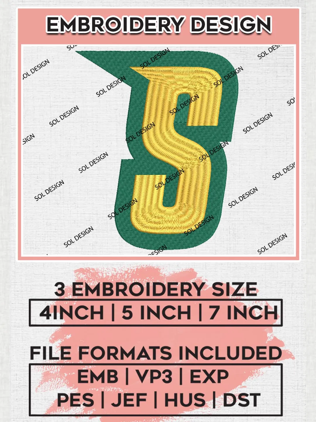 NCAA Siena Saints Team Letter Logo Embroidery Design Files, NCAA Siena Saints Machine Embroidery, NCAA Teams, 3 sizes, NCAA Machine embroidery designs, Digital Download