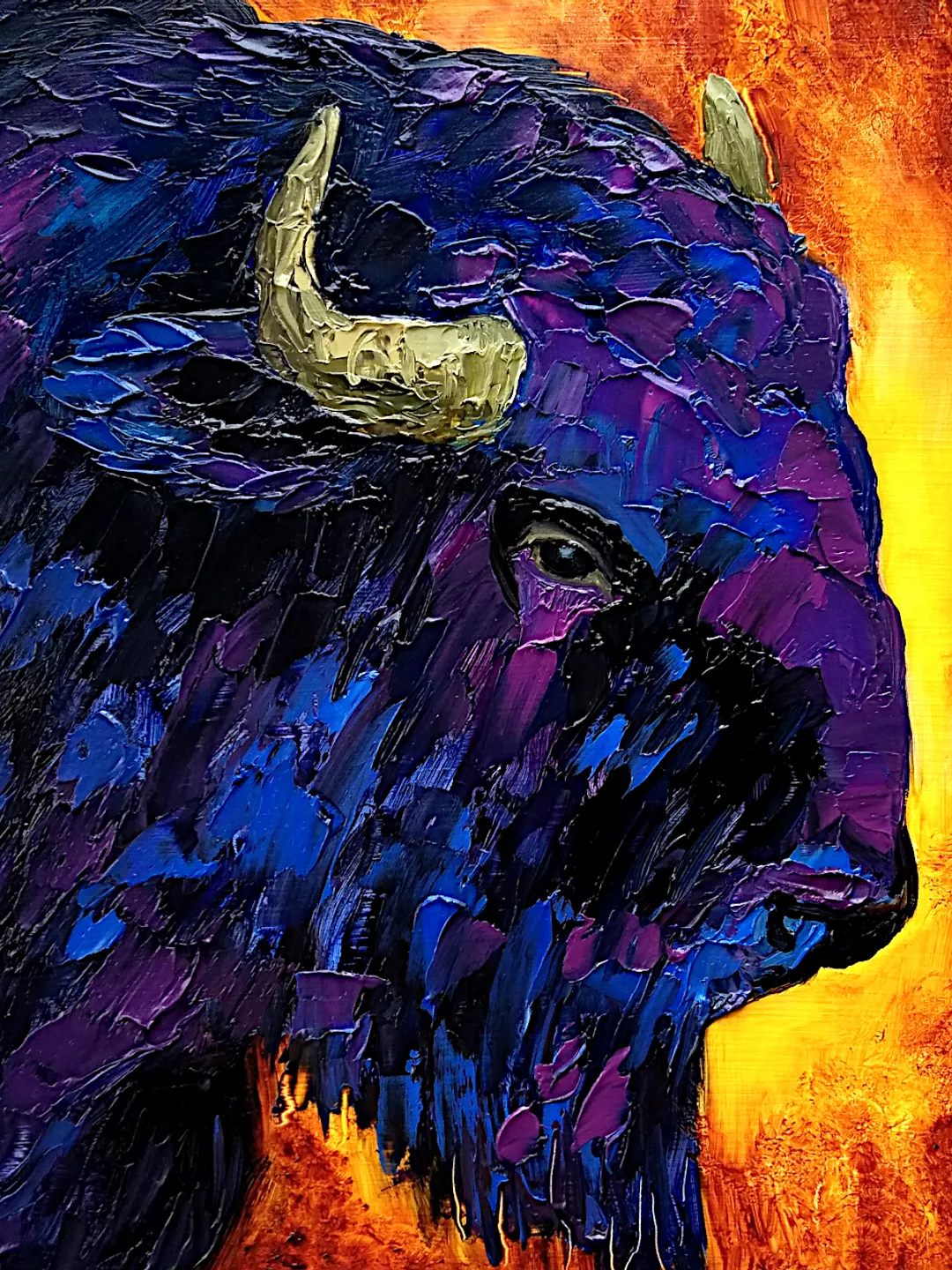 Bull Painting Buffalo Original Art Animal Bison Art Impasto Painting Colorful Wall Art Small 12" x 12" By Colibri Art