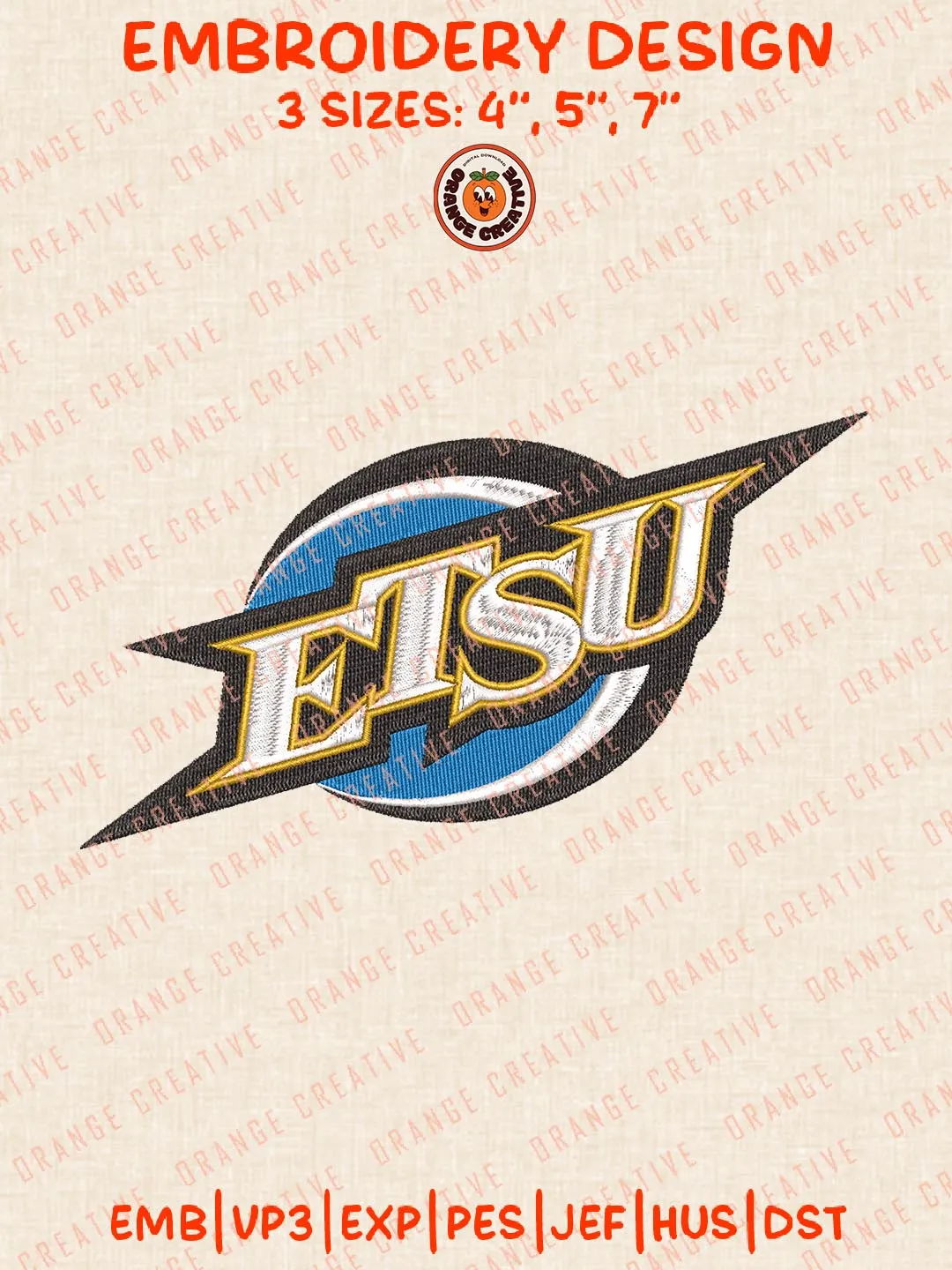 ETSU Logo Embroidery Design, NCAA East Tennessee State Buccaneers Team Embroidery Design, Machine Embroidery Design File, 4 Sizes, Digital Download