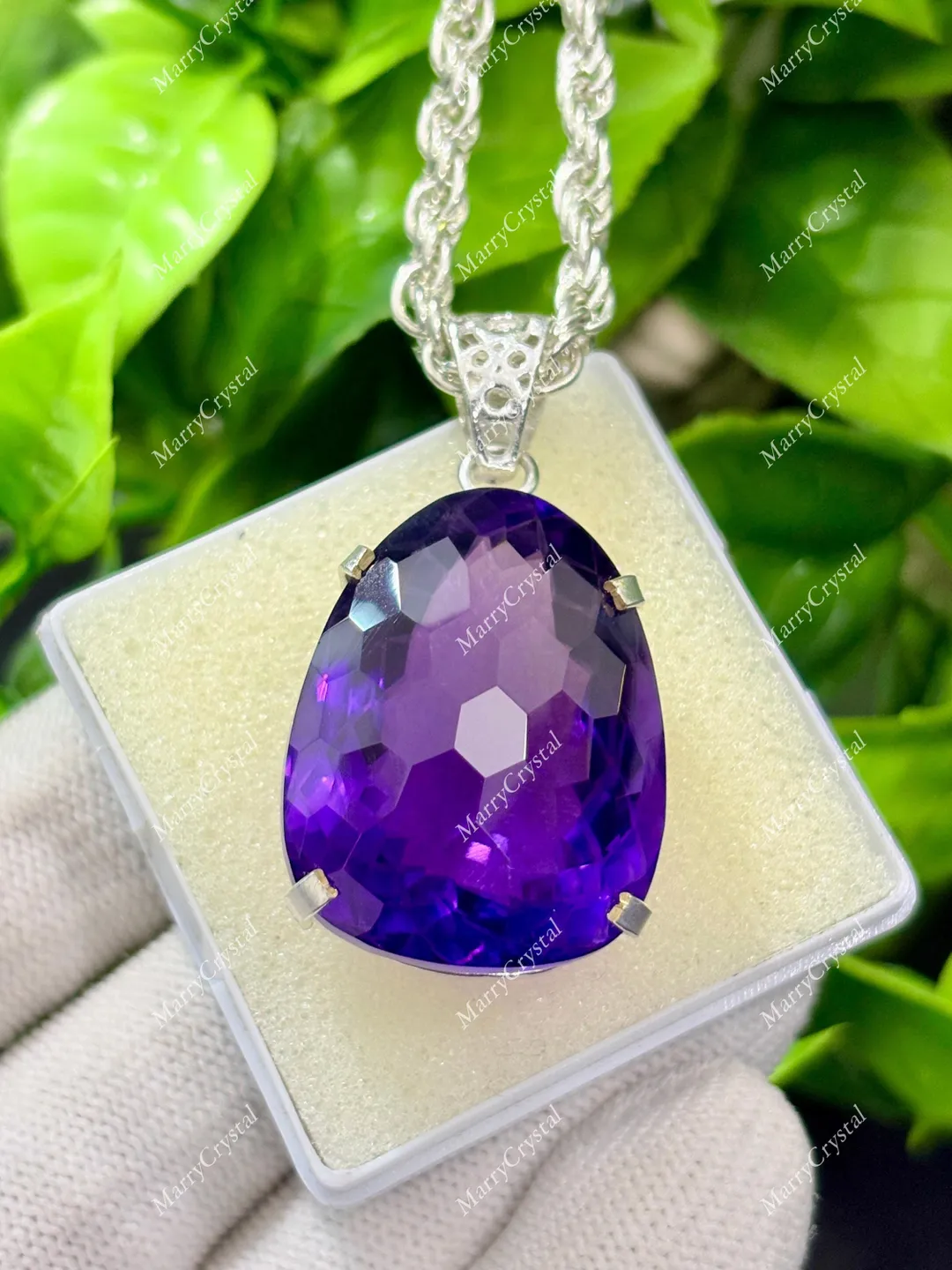 75 Ct Purple Amethyst Hydrothermal GS Silver Football Cut Pendent with ...