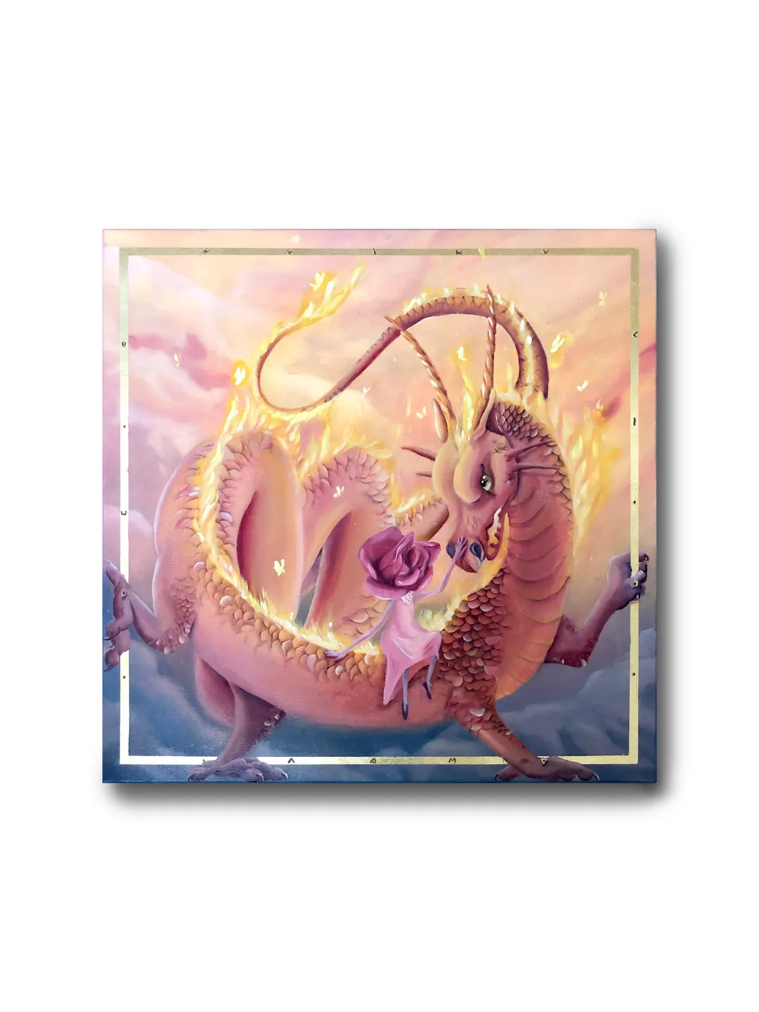 Dragon Painting Rose Original Oil Artwork Symbolism Art