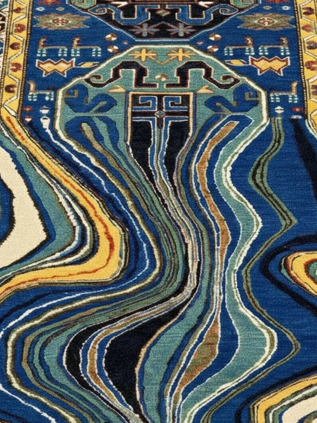 Persian Style Blue Abstract Wave Area Rug – Modern Traditional Carpet ...