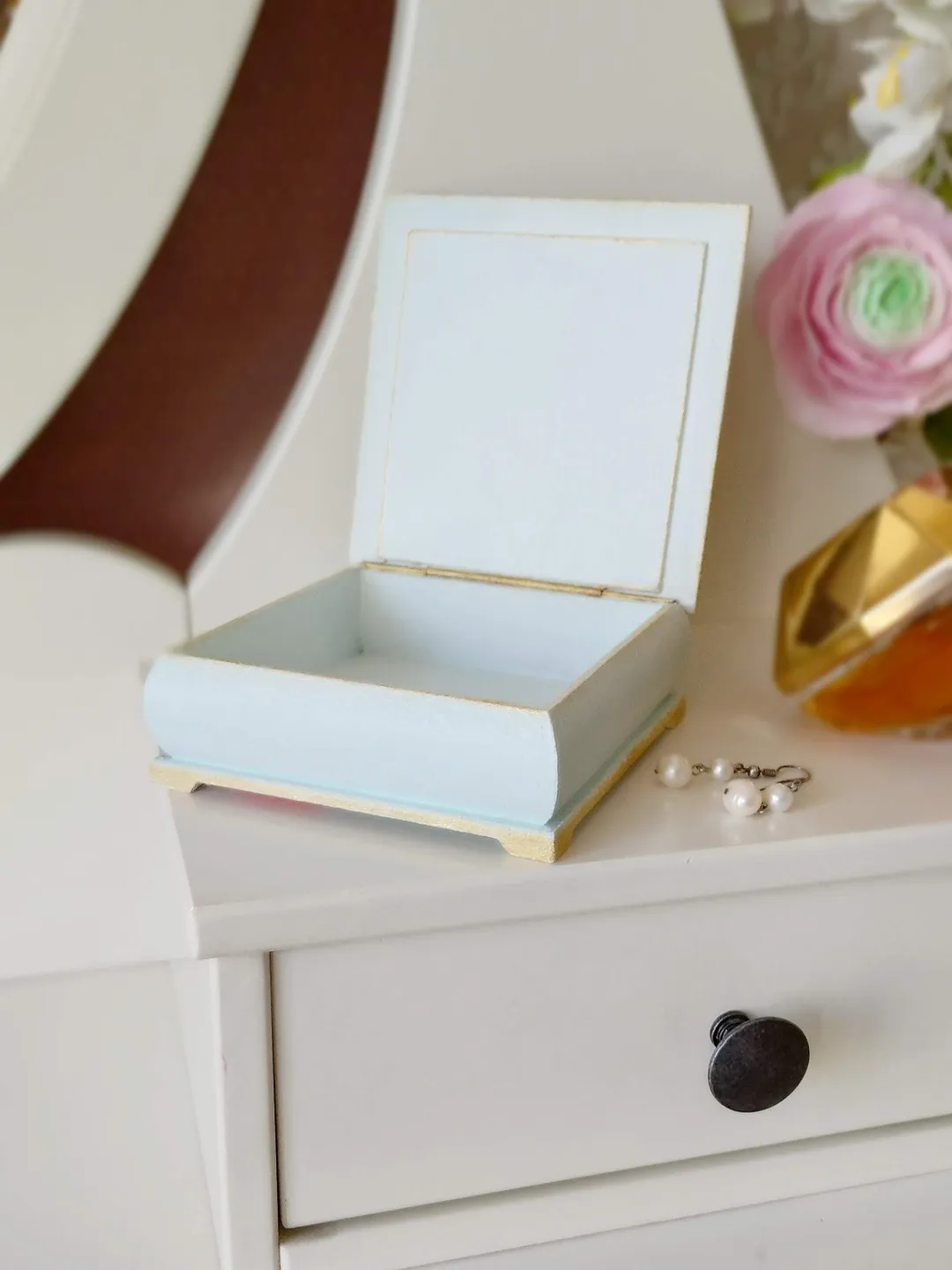 Small jewelry box with pink rose Trinket box Shabby chic decor Gift for ...