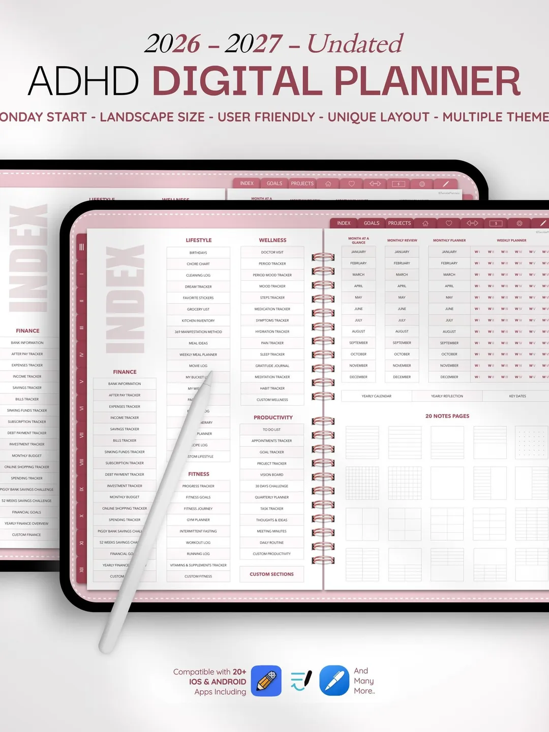 ADHD Digital Planner 2026 2027 & Undated | Adult ADHD Planner | iPad ...
