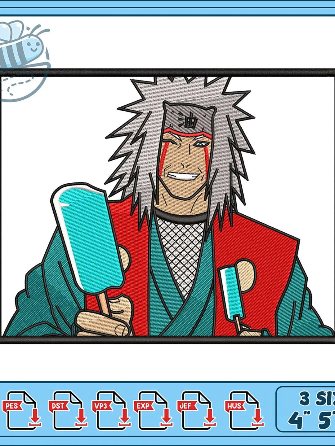 Jiraiya Popsicle Embroidery Design, Naruto Anime Machine Embroidery File, Sage Mode Character Patch, Instant Download PES DST