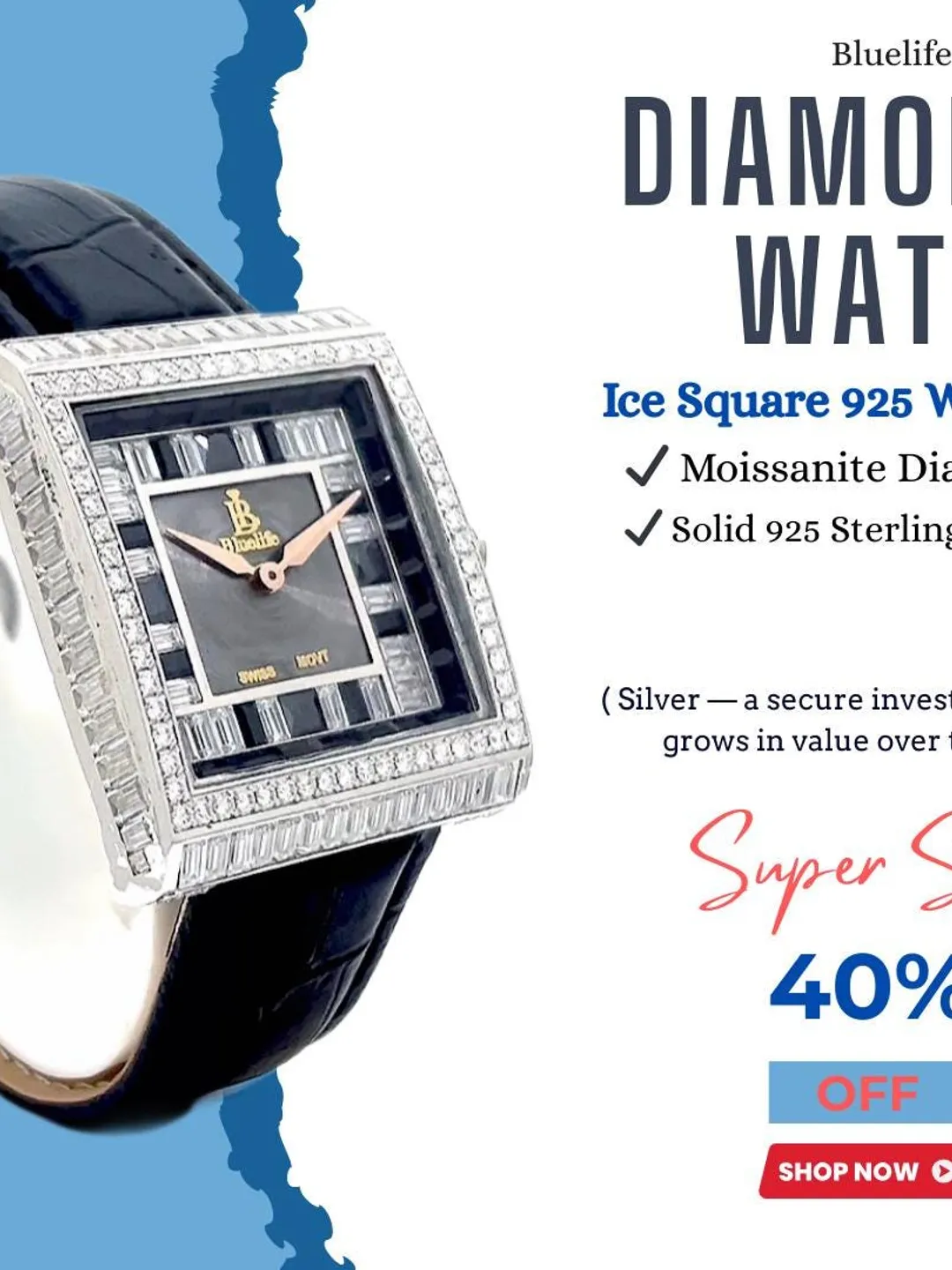 Baguette Cut Ice Square Watch Iced Baguette Cut Roman Numerals
