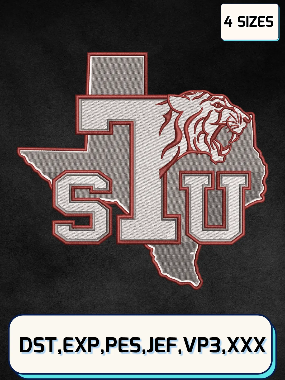 Texas Southern Tigers Logo Embroidery Design File,NCAA Logo Embroidery Design, Machine Embroidery Files, 4 Sizes