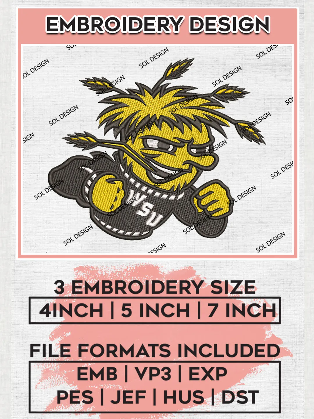 Wichita State Shockers Embroidery Designs, NCAA Logo Embroidery Files, NCAA Wichita State Shockers Logo, NCAA Embroidery Designs, Machine Embroidery Designs, Digital Download