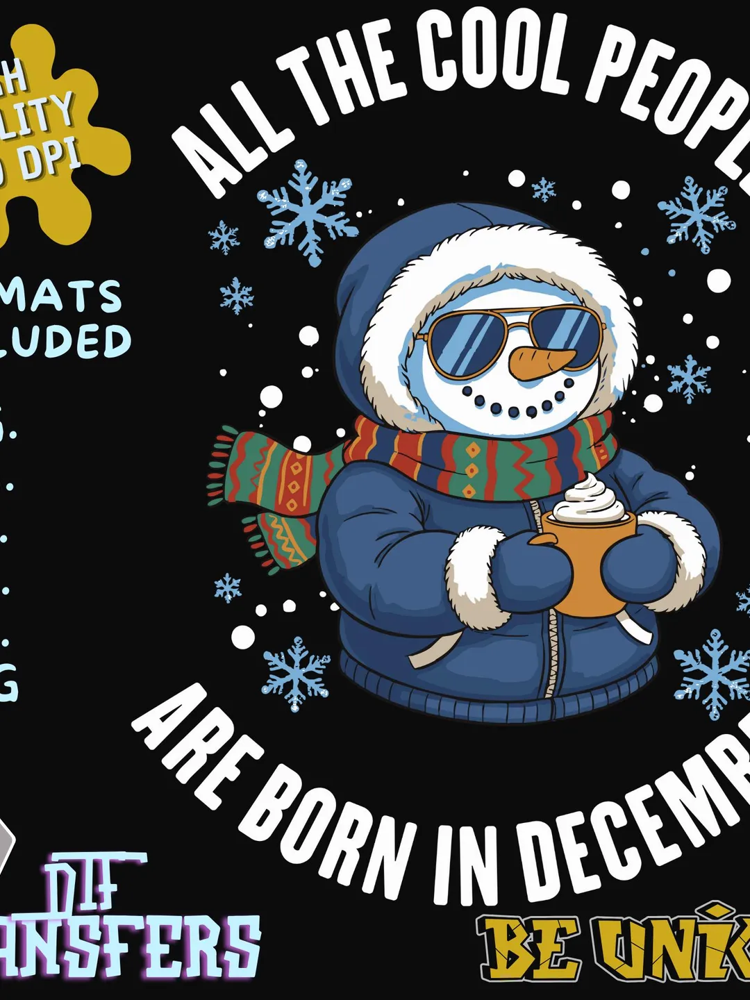 All The Cool People Are Born In December Png Cool December Birthday Snowman PNG SVG Trendy Winter Christmas Cute Snowman Design