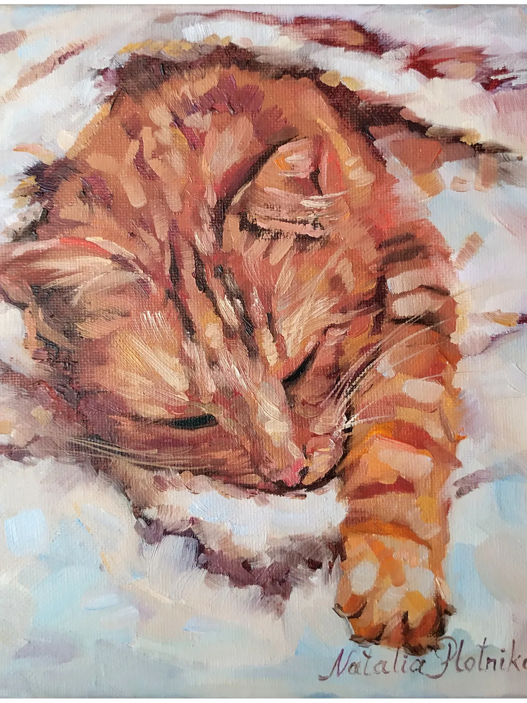 Cat painting Animal Original Art Ginger Cat Artwork Red Cat fine art square canvas oil painting by Natalia Plotnikova