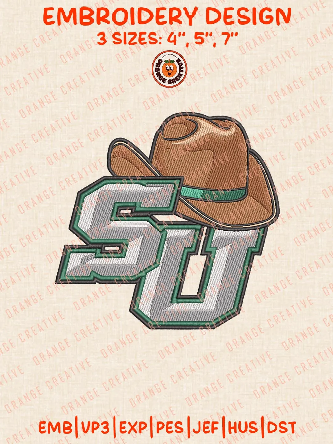 SU Hatters Logos Embroidery Design Files, NCAA Stetson Hatters Logos Embroidery Designs, Machine Embroidery Files, 4 Sizes, Custom Sizes