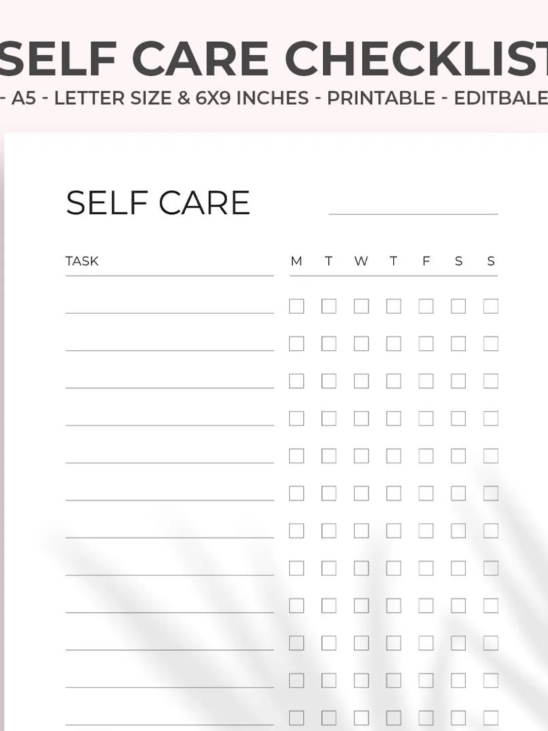 Printable Self Care Checklist – Minimalist Wellness Planner (Editable ...