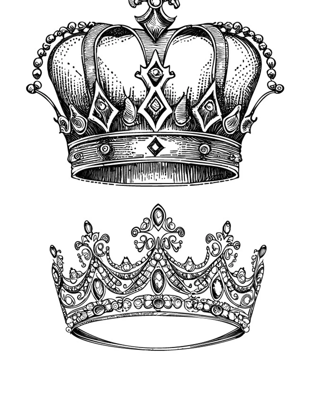 Royal crown/Crown diadem vector/Queen crown/King's crown vintage sketch  drawing clipart/Digital illustration/, image size:1080x1440