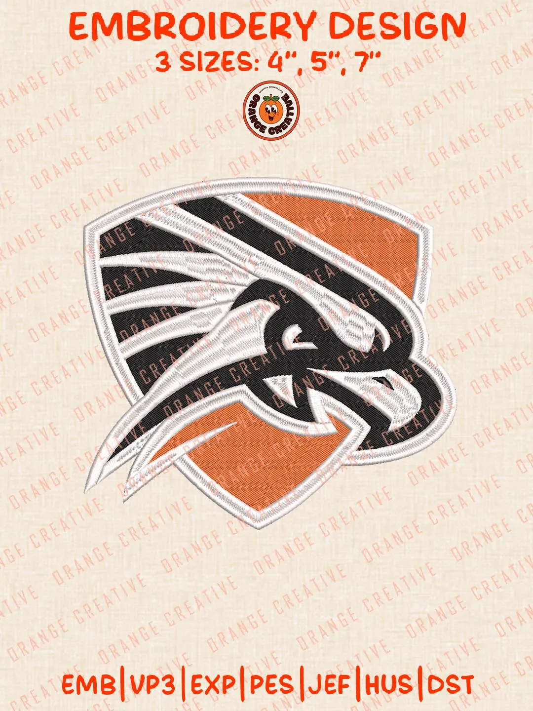 UTPB Falcons Mascot Embroidery Design, NCAA Team Logo Embroidery Design, Machine Embroidery Design File, 4 Sizes, Custom Size, Digital Download