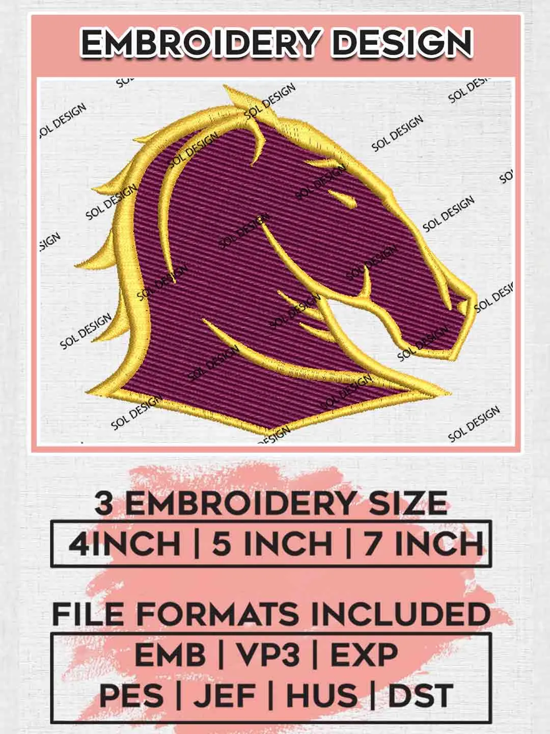 Brisbane Broncos Machine Embroidery Design, NRL Brisbane Broncos Logos Embroidery Design, National Rugby League Logo, NRL Embroidery Design, NRL Machine Embroidery Digitized Pes File,3 Sizes, Instant Download