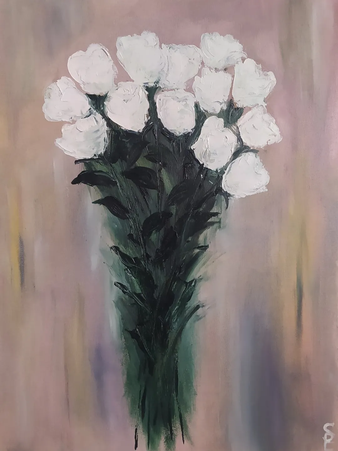 Oil painting "Bouquet of white roses", about 12*16 inches (30*40 cm)