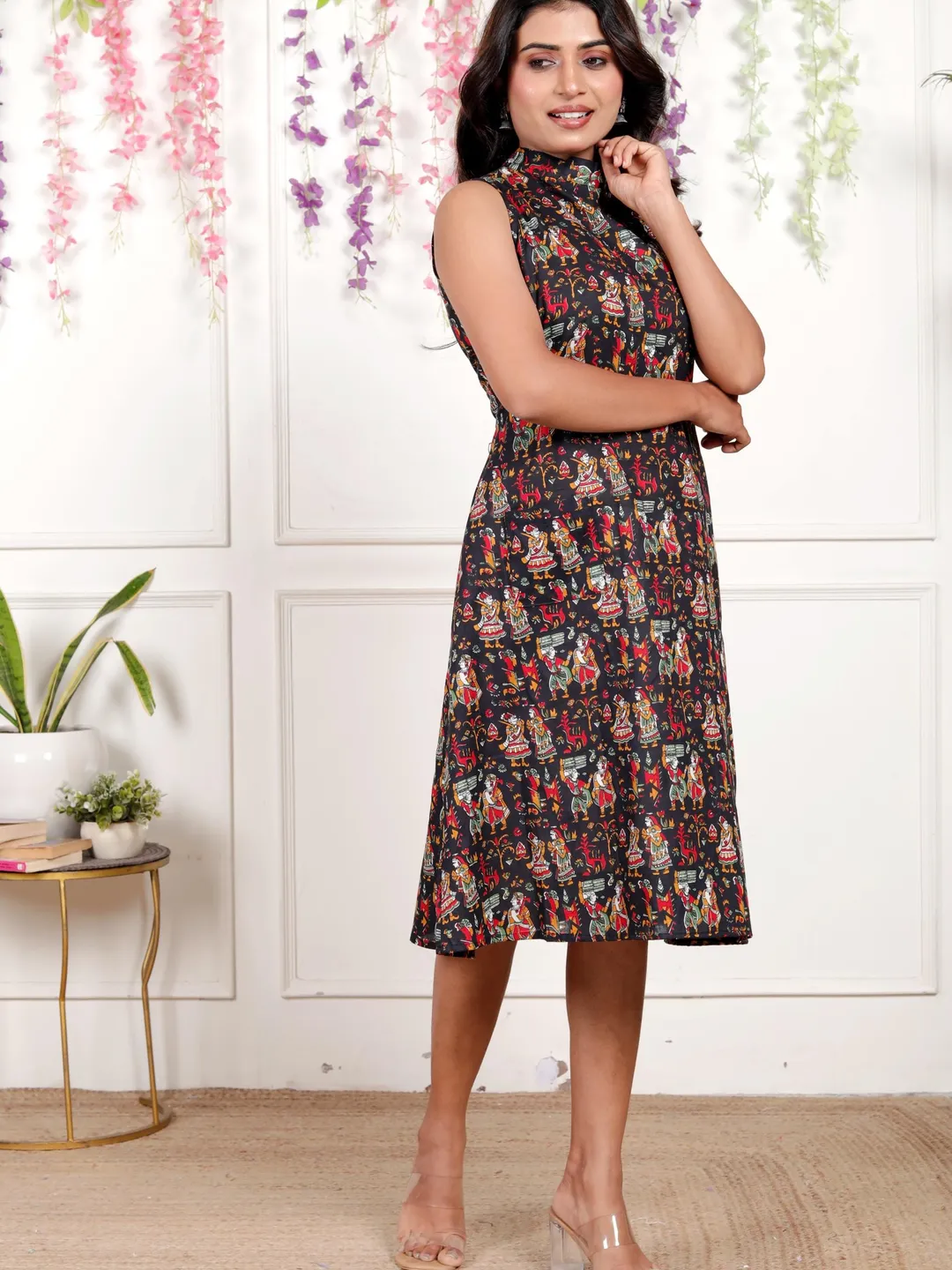 a line dress indian Floral Block Indian Printed Cotton women midi dress long women A line dress