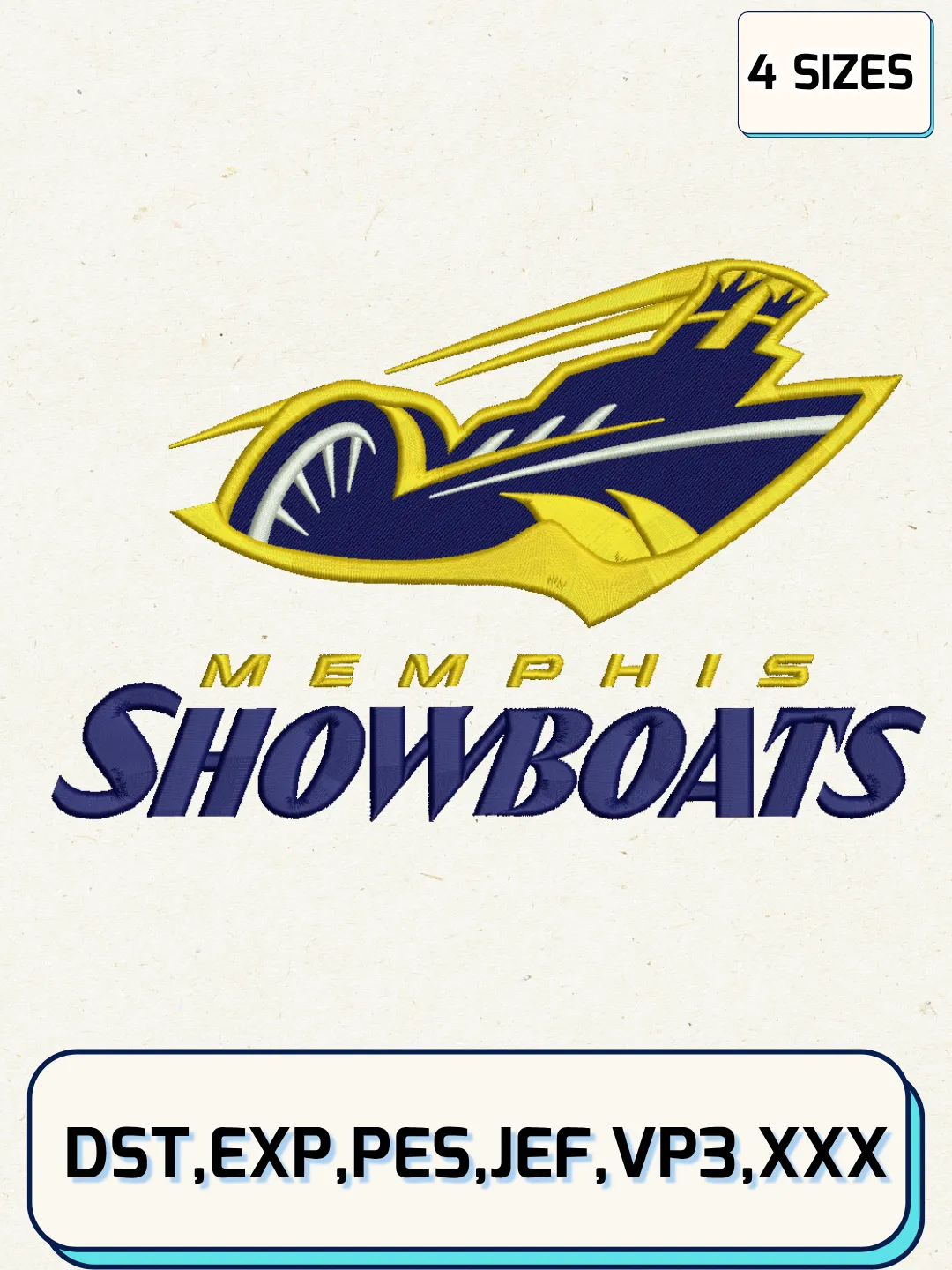 Memphis Showboats Logo Embroidery Design File,UFL Logo Embroidery Design, Machine Embroidery Files, 4 Sizes