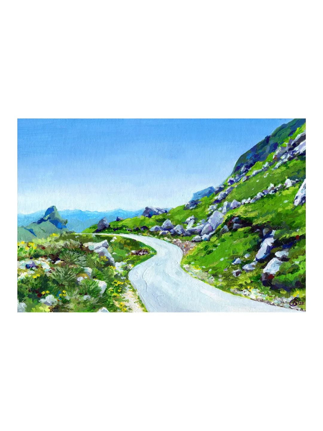 Mountain landscape, Mountain road, Montenegro, Original 20x30cm acrylic painting